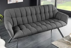 Esszimmer Sitzbank PAPILLON 165cm anthrazit Flachgewebe mit Lehnen schwarzes Metallgestell