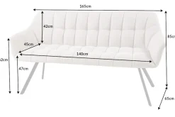 Esszimmer Sitzbank PAPILLON 165cm champagner beige mit Lehnen schwarzes Metallgestell