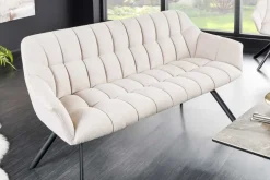 Esszimmer Sitzbank PAPILLON 165cm champagner beige mit Lehnen schwarzes Metallgestell