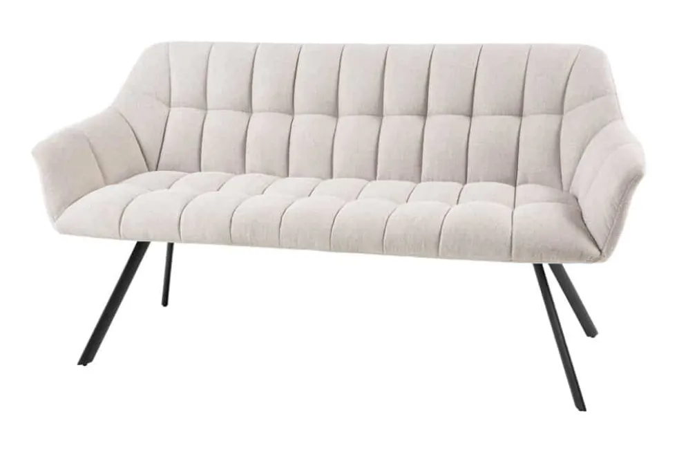 Esszimmer Sitzbank PAPILLON 165cm champagner beige mit Lehnen schwarzes Metallgestell