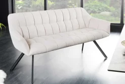 Esszimmer Sitzbank PAPILLON 165cm champagner beige mit Lehnen schwarzes Metallgestell