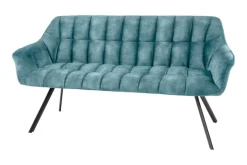 Esszimmer Sitzbank PAPILLON 165cm petrol Samt mit Lehnen schwarzes Metallgestell