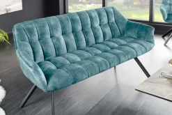 Esszimmer Sitzbank PAPILLON 165cm petrol Samt mit Lehnen schwarzes Metallgestell