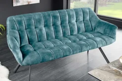 Esszimmer Sitzbank PAPILLON 165cm petrol Samt mit Lehnen schwarzes Metallgestell