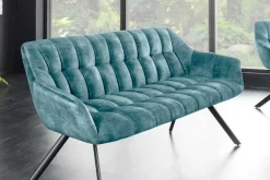 Esszimmer Sitzbank PAPILLON 165cm petrol Samt mit Lehnen schwarzes Metallgestell