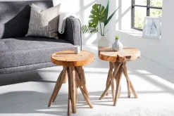 Exklusiver Beistelltisch ROOT 30cm natur Teak Massivholz Hocker Wurzelholz rund