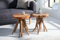 Exklusiver Beistelltisch ROOT 30cm natur Teak Massivholz Hocker Wurzelholz rund
