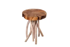 Exklusiver Beistelltisch ROOT 30cm natur Teak Massivholz Hocker Wurzelholz rund
