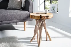 Exklusiver Beistelltisch ROOT 30cm natur Teak Massivholz Hocker Wurzelholz rund