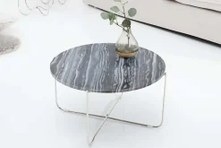 Exklusiver Couchtisch NOBLE 65cm grau echter Marmor rund silber Metall