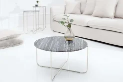Exklusiver Couchtisch NOBLE 65cm grau echter Marmor rund silber Metall