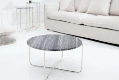 Exklusiver Couchtisch NOBLE 65cm grau echter Marmor rund silber Metall