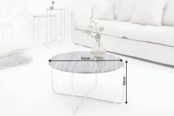 Exklusiver Couchtisch NOBLE 65cm grau echter Marmor rund silber Metall