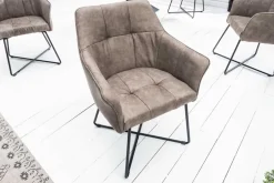 Exklusiver Design Stuhl LOFT Microfaser vintage taupe mit Armlehne