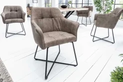 Exklusiver Design Stuhl LOFT Microfaser vintage taupe mit Armlehne
