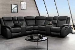 Exklusiver 5er Kinosessel HOLLYWOOD schwarz Ecksofa Getränkehalter Stauraum