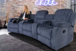 Exklusiver 3er Kinosessel HOLLYWOOD dunkelgrau mit Liegefunktion und Getränkehalter