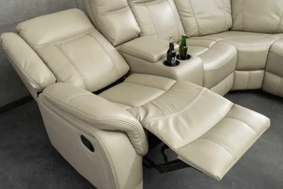 Exklusiver 5er Kinosessel HOLLYWOOD beige Ecksofa Getränkehalter Stauraum