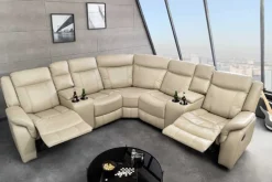 Exklusiver 5er Kinosessel HOLLYWOOD beige Ecksofa Getränkehalter Stauraum