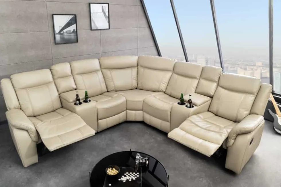 Exklusiver 5er Kinosessel HOLLYWOOD beige Ecksofa Getränkehalter Stauraum