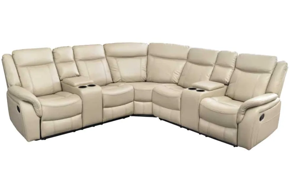 Exklusiver 5er Kinosessel HOLLYWOOD beige Ecksofa Getränkehalter Stauraum