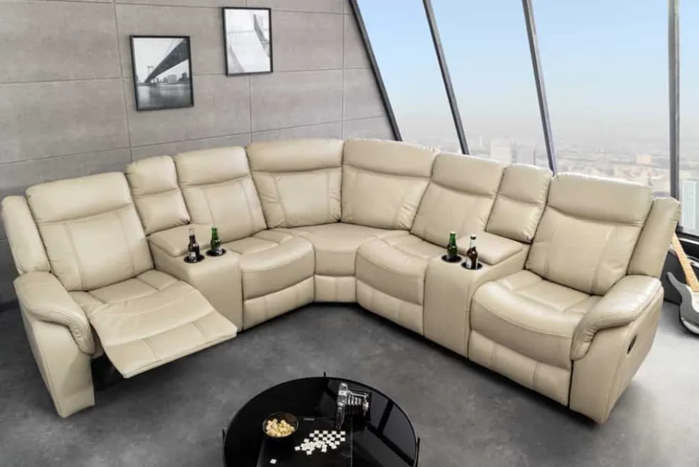 Exklusiver 5er Kinosessel HOLLYWOOD beige Ecksofa Getränkehalter Stauraum