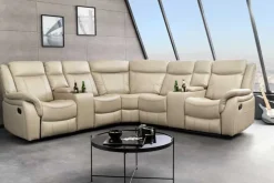 Exklusiver 5er Kinosessel HOLLYWOOD beige Ecksofa Getränkehalter Stauraum
