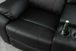 Exklusiver 2er Kinosessel HOLLYWOOD 190cm schwarz mit Liegefunktion und Getränkehalter