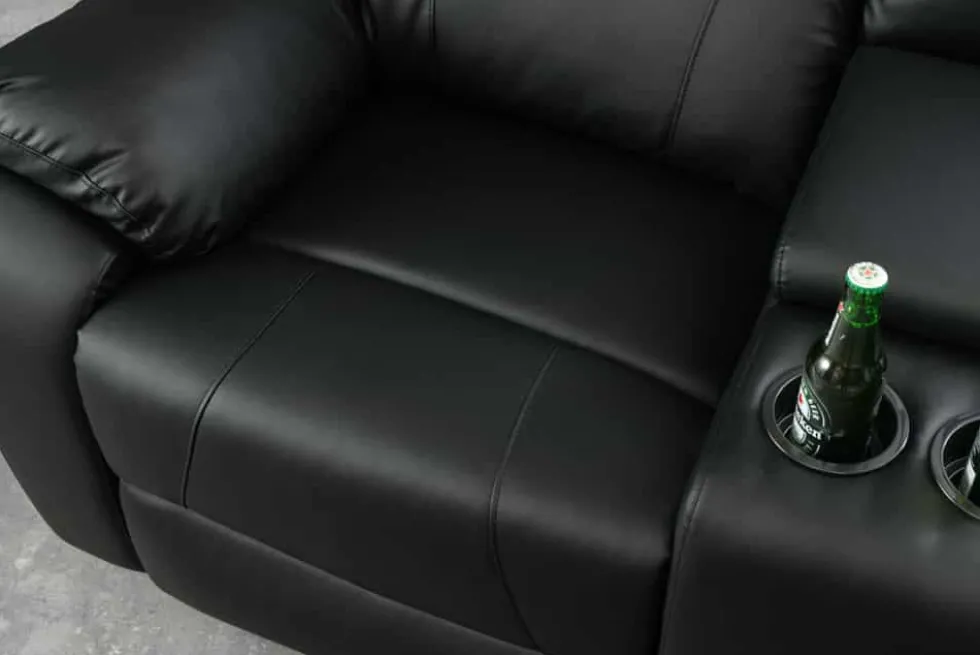 Exklusiver 2er Kinosessel HOLLYWOOD 190cm schwarz mit Liegefunktion und Getränkehalter