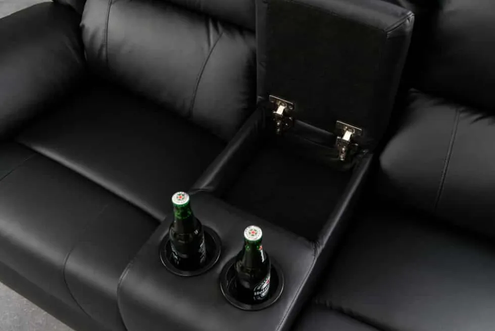 Exklusiver 2er Kinosessel HOLLYWOOD 190cm schwarz mit Liegefunktion und Getränkehalter