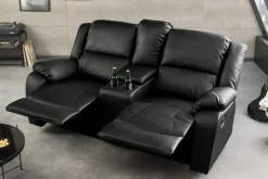 Exklusiver 2er Kinosessel HOLLYWOOD 190cm schwarz mit Liegefunktion und Getränkehalter