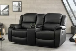 Exklusiver 2er Kinosessel HOLLYWOOD 190cm schwarz mit Liegefunktion und Getränkehalter