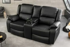 Exklusiver 2er Kinosessel HOLLYWOOD 190cm schwarz mit Liegefunktion und Getränkehalter
