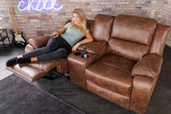 Exklusiver 2er Kinosessel HOLLYWOOD antik braun mit Liegefunktion und Getränkehalter