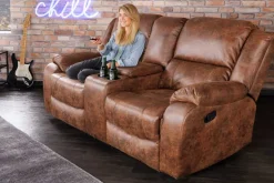 Exklusiver 2er Kinosessel HOLLYWOOD antik braun mit Liegefunktion und Getränkehalter