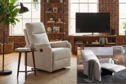 Exklusiver 1er Kinosessel HOLLYWOOD beige Strukturstoff elektrische Liegeposition