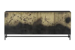 Exklusives Sideboard OXID 180cm schwarz gold massives Mangoholz Metall Soft Close