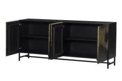Exklusives Sideboard OXID 180cm schwarz gold massives Mangoholz Metall Soft Close