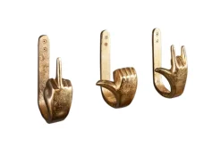 Extravagante Kleiderhaken FINGERS gold Metall-Aluminium 3er Set Wandgarderobe