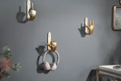 Extravagante Kleiderhaken FINGERS gold Metall-Aluminium 3er Set Wandgarderobe