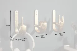 Extravagante Kleiderhaken FINGERS gold Metall-Aluminium 3er Set Wandgarderobe