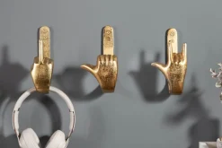 Extravagante Kleiderhaken FINGERS gold Metall-Aluminium 3er Set Wandgarderobe