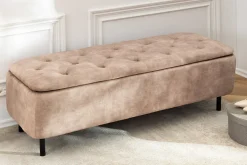 Extravagante Polsterbank EN VOGUE 120cm beige Samt mit Stauraum schwarze Metallbeine
