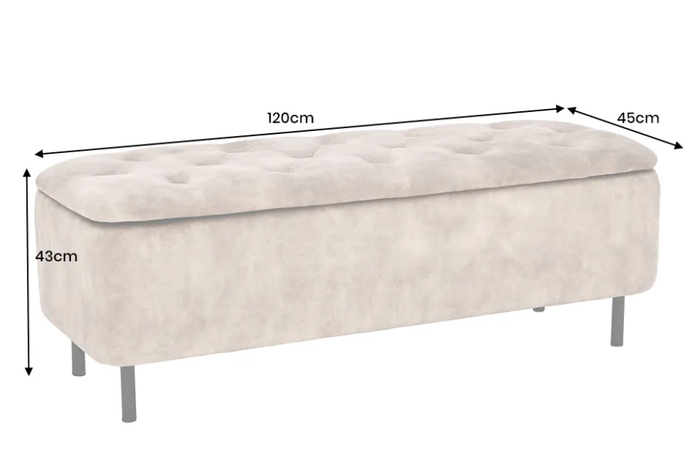 Extravagante Polsterbank EN VOGUE 120cm beige Samt mit Stauraum schwarze Metallbeine
