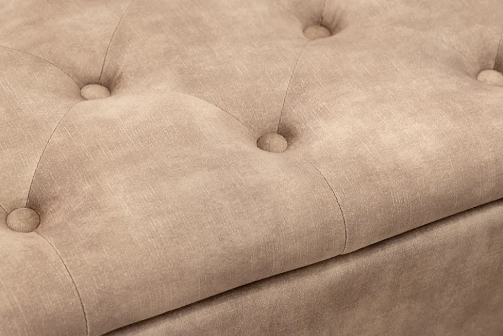 Extravagante Polsterbank EN VOGUE 120cm beige Samt mit Stauraum schwarze Metallbeine