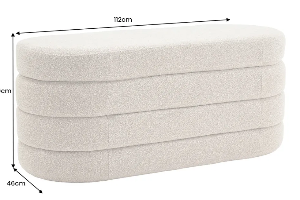 Extravagante Polsterbank VOGUE 115cm taupe Bouclé Sitzbank mit Stauraum