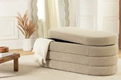 Extravagante Polsterbank VOGUE 115cm taupe Bouclé Sitzbank mit Stauraum