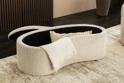 Extravagante Polsterbank ELEMENTAL 120cm champagner beige Feinstrick Bouclé mit Stauraum