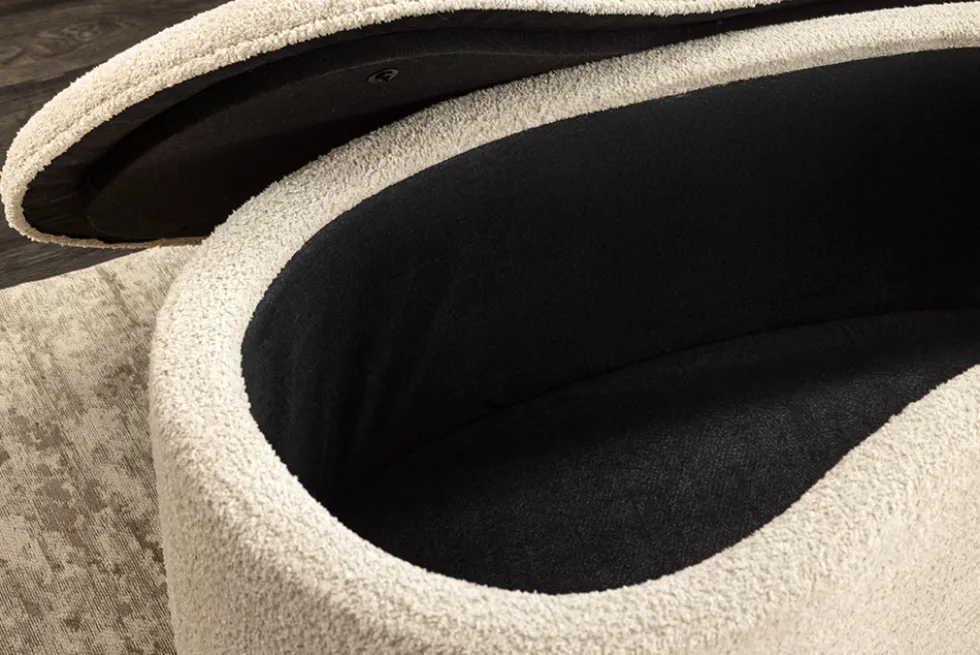 Extravagante Polsterbank ELEMENTAL 120cm champagner beige Feinstrick Bouclé mit Stauraum