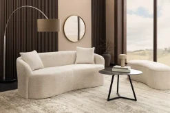 Extravagante Polsterbank ELEMENTAL 120cm champagner beige Feinstrick Bouclé mit Stauraum